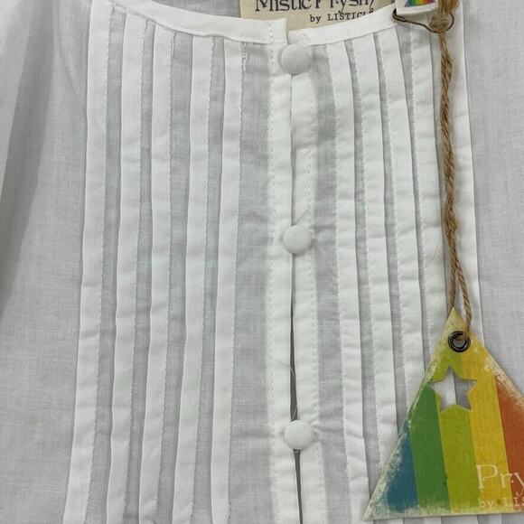 Mistic Prysm Blouse Womens Small White Cold Shoulder Lace Pleated Button Up NEW - Picture 7 of 11